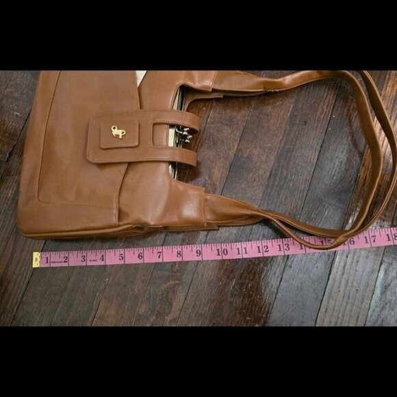 Vintage Lou Taylor Light Brown Structured Leather Classic Shoulder Purse - Picture 8 of 10